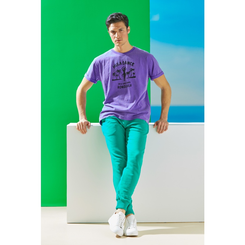 Purple washed French Disorder Hula Dance t-shirts for men - Image 2