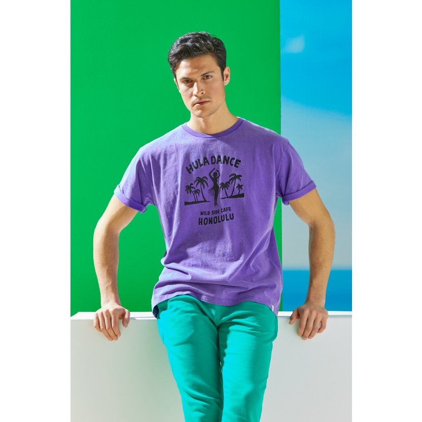 Purple washed French Disorder Hula Dance t-shirts for men - Image 3