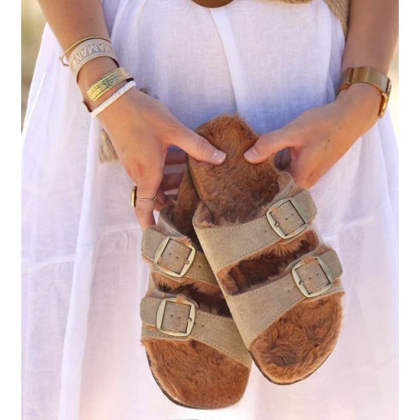 Women's shoes - Beige Findlay sandals with faux fur