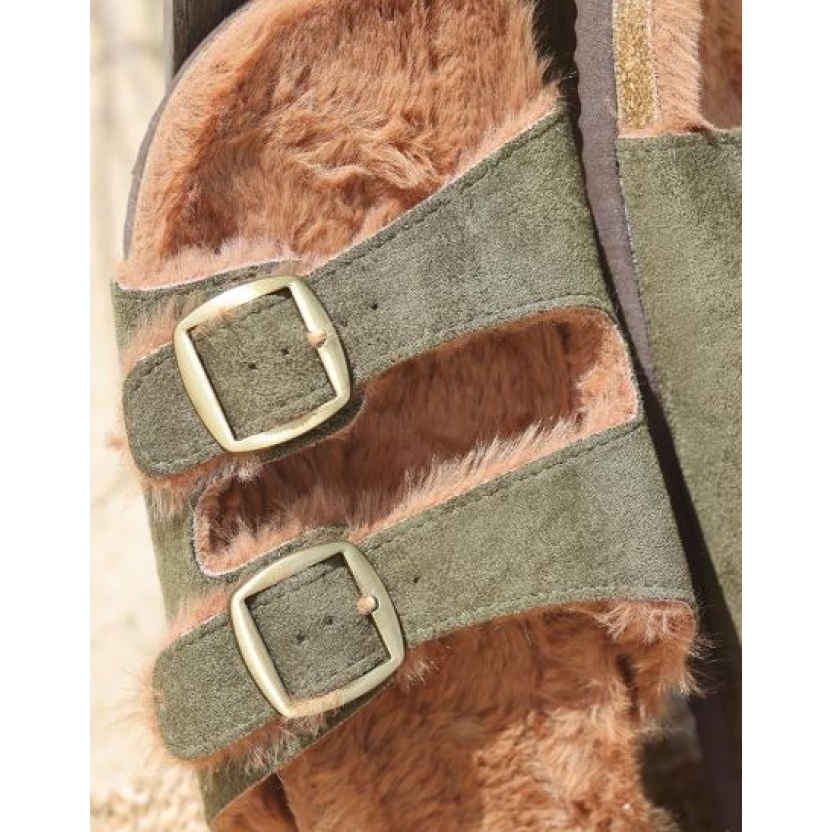 Women's shoes - Green Findlay sandals with faux fur - Image 3