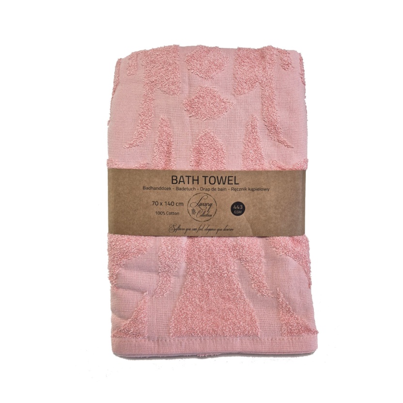 Coral pink luxury collection jacquard bath towels 70x140cm - 443 GSM